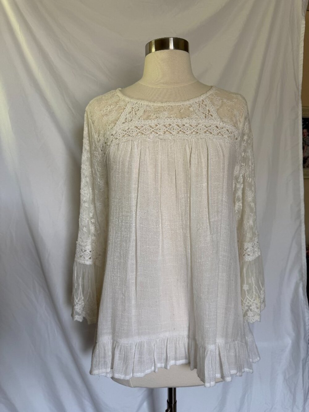 Umgee Cream Lace Tunic Shirt